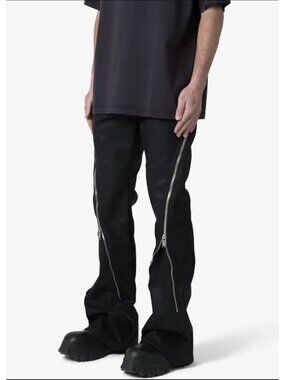 MNML Black Faux Leather Zipper Pants Mens Size 42 Side Zip Moto Streetwear